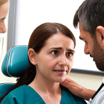 **

A dental student, slightly nervous, being guided by a senior dentist (the tutor) while examining an elderly woman patient. The focus is on the supportive hand of the tutor on the student's shoulder, conveying reassurance and guidance. The background should subtly show modern dental equipment. The overall tone is encouraging and professional, highlighting practical mentorship.

**