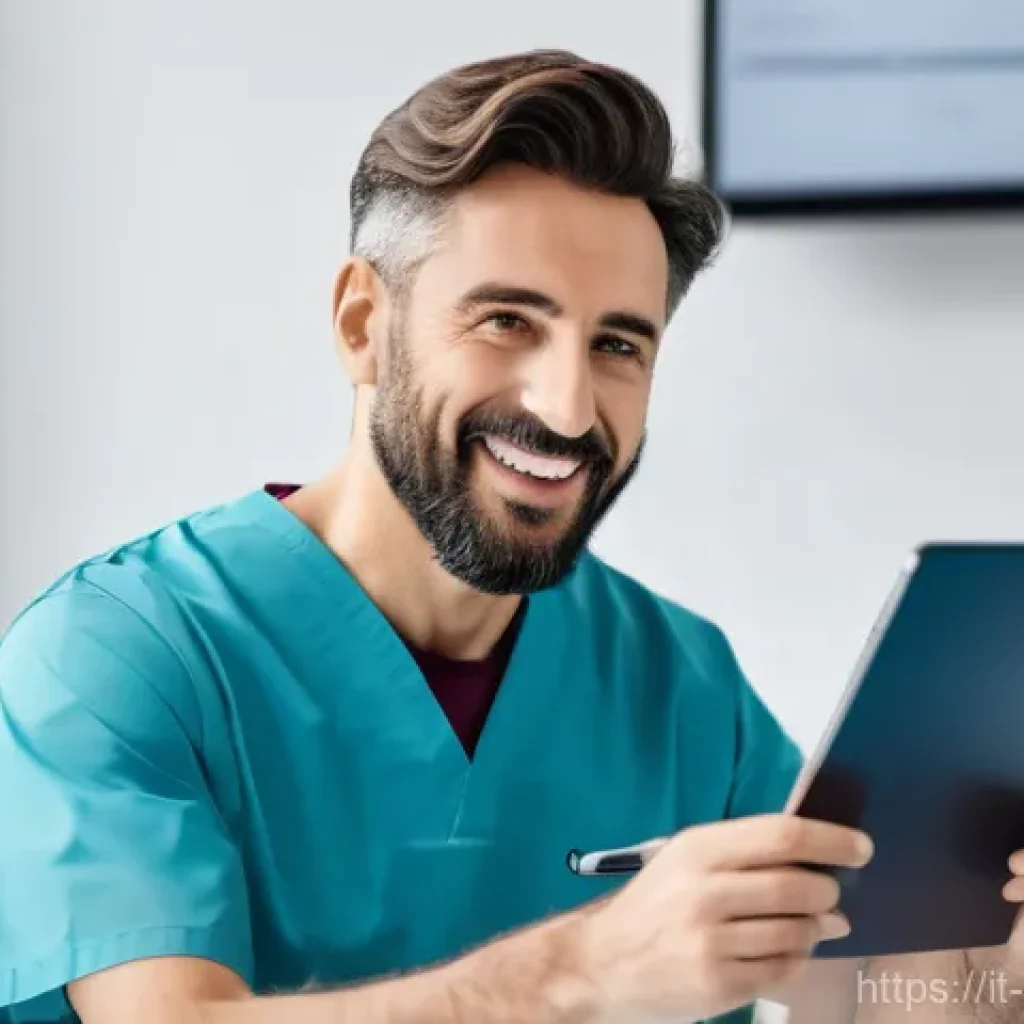 치과 병원의 세무 관리 팁 - **Prompt:** A focused, confident Italian dentist in their late 30s, dressed in modern, professional ...
