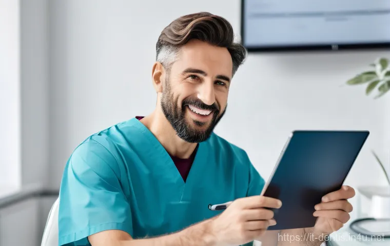 치과 병원의 세무 관리 팁 - **Prompt:** A focused, confident Italian dentist in their late 30s, dressed in modern, professional ...