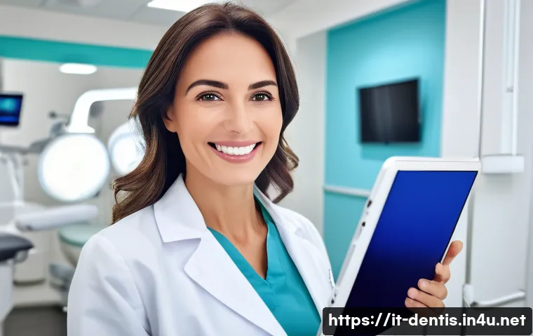 치과의사로서의 평판 관리 - **A modern Italian dental professional reviewing online success.**
    A confident and friendly Ital...
