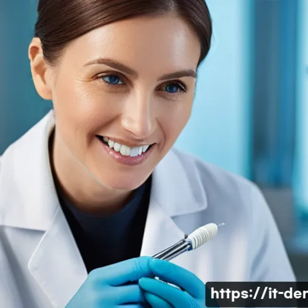 치과 보철 전문의가 되는 방법 - **Prompt:** A skilled dental prosthetist, a woman in her late 30s with a focused expression and wear...