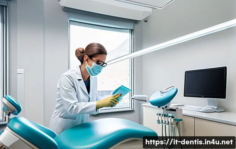 치과의사와 치위생사의 협업 사례 - A modern dental clinic scene in Italy featuring a coordinated dental team: a dentist in professional...