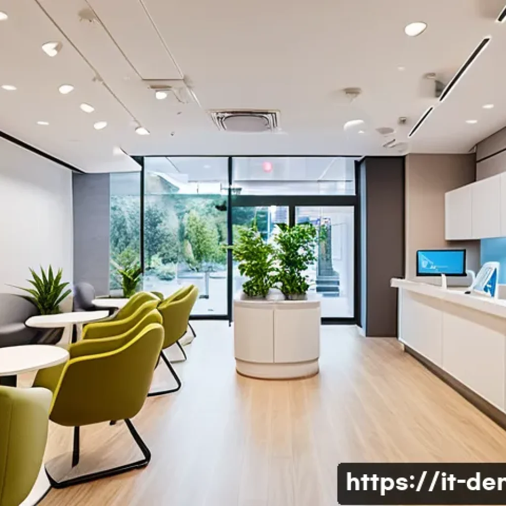 치과 환자 유지와 리텐션 방법 - A warm and welcoming modern dental clinic interior with soft warm lighting, comfortable seating, and...