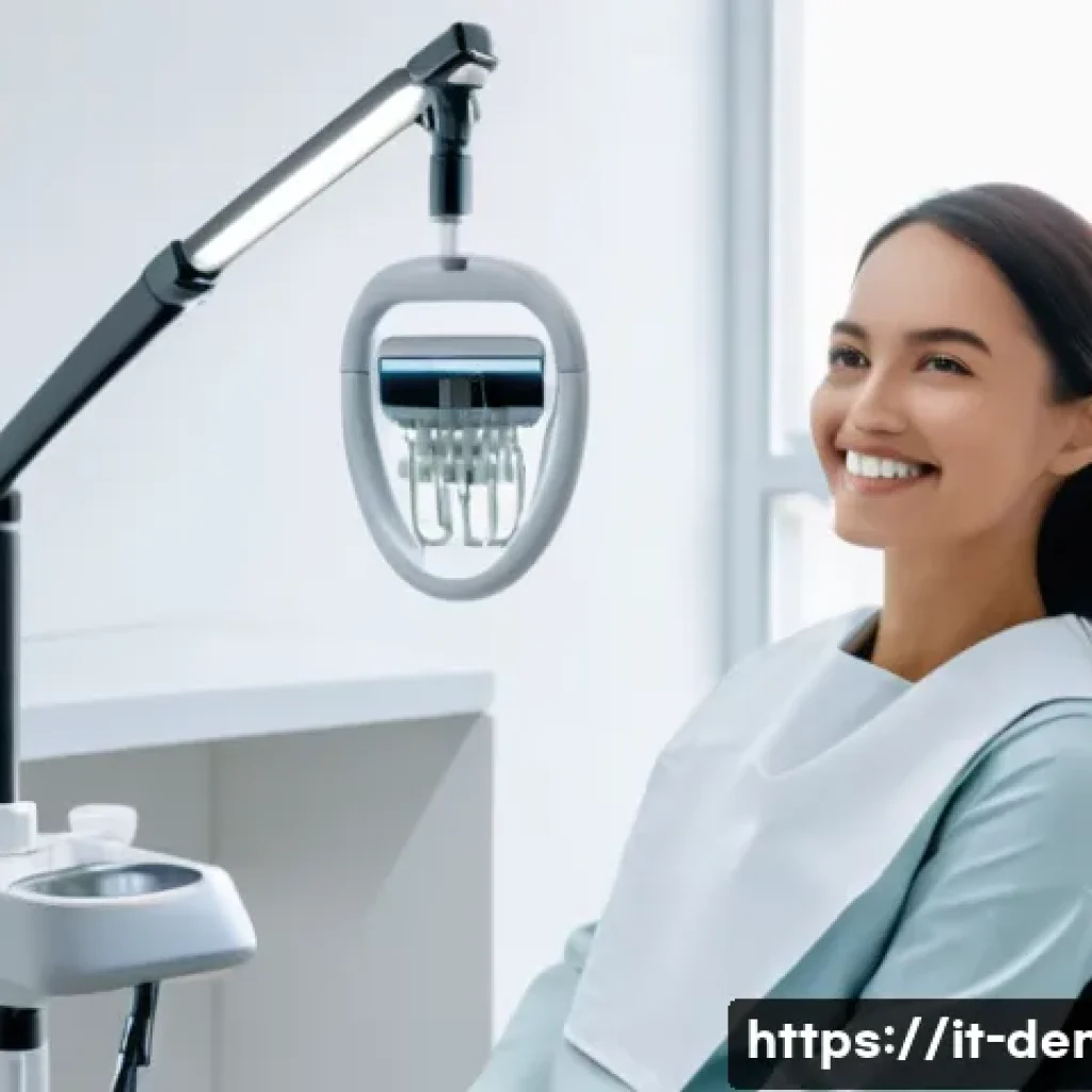 치과 교정 치료 전후 사진 촬영 팁 - A professional dental photography setup in a modern orthodontic clinic: patient seated calmly with a...