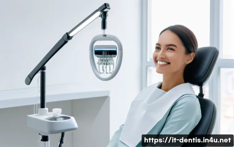 치과 교정 치료 전후 사진 촬영 팁 - A professional dental photography setup in a modern orthodontic clinic: patient seated calmly with a...